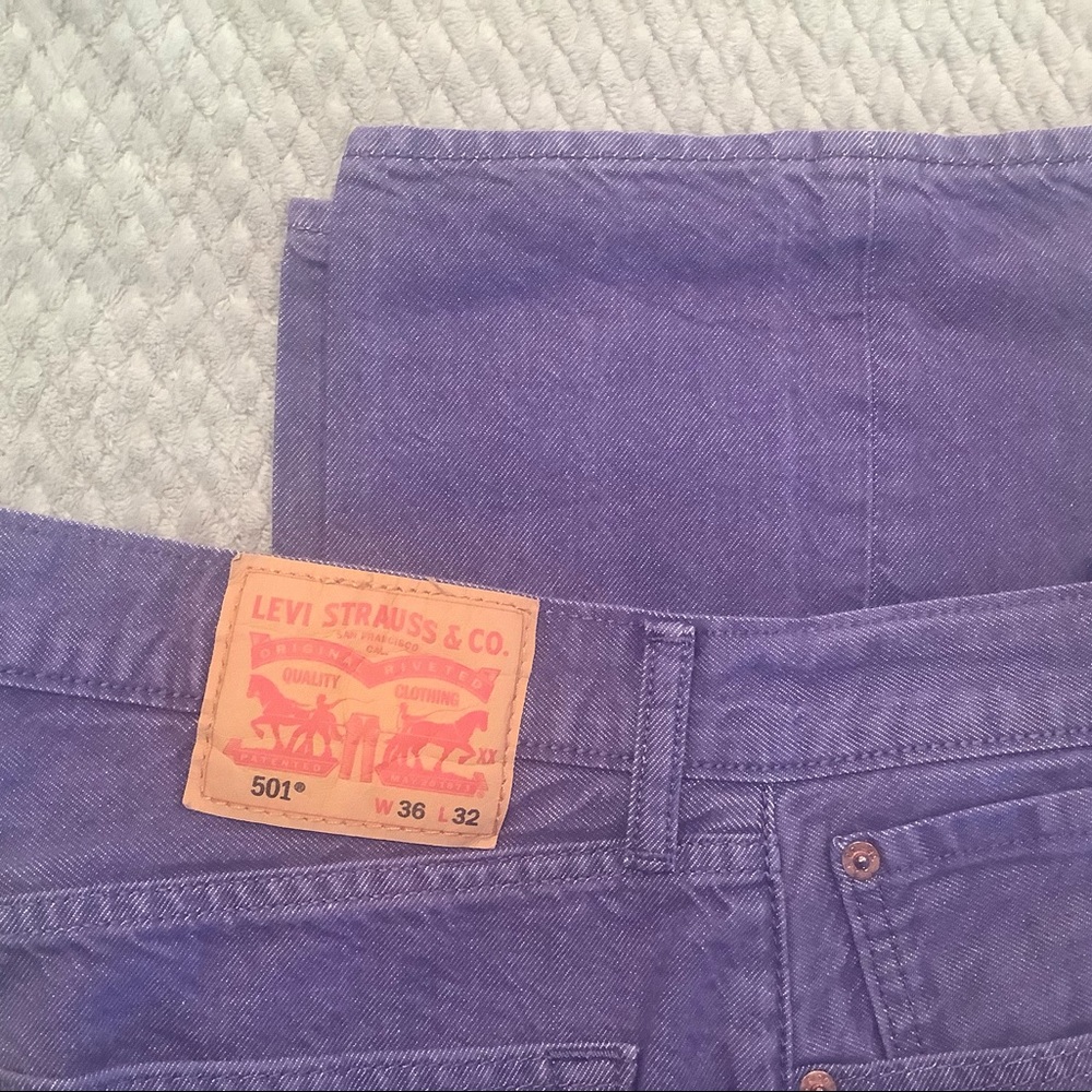 Purple Levi jeans.